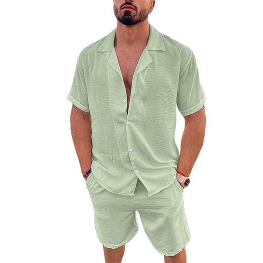 Summer Short Sleeve Button Shirt And Short Pockets Pant Linen Sets - need sort
